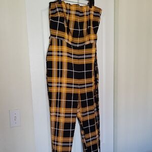 Plaid Jumpsuit in Black and Yellow W/ Belt